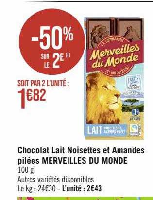 chocolat lait noisettes et amandes pilées merveilles du monde
