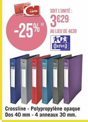 crossline - polypropylène opaque dos 40 mm - 4 anneaux 30 mm oxford
