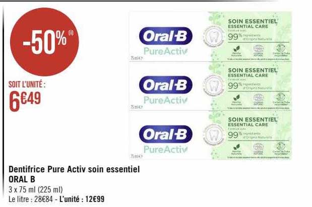 dentifrice pure activ soin essentiel oral b