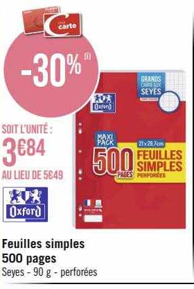 Feuilles Simples 500 Pages Oxford