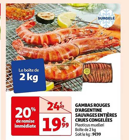 gambas rouges d'argentine sauvages entières crues congelées