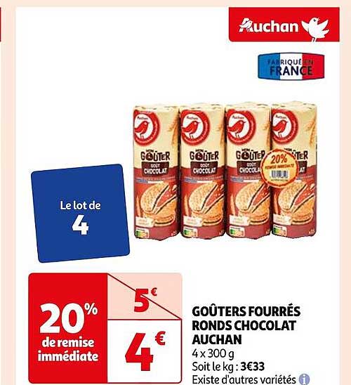 Goûters Fourrés Ronds Chocolat Auchan