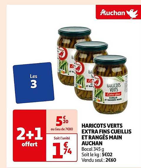 haricots verts extra fins cueillis et rangés main auchan