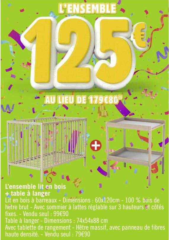 l'ensemble lit en bois + table à langer