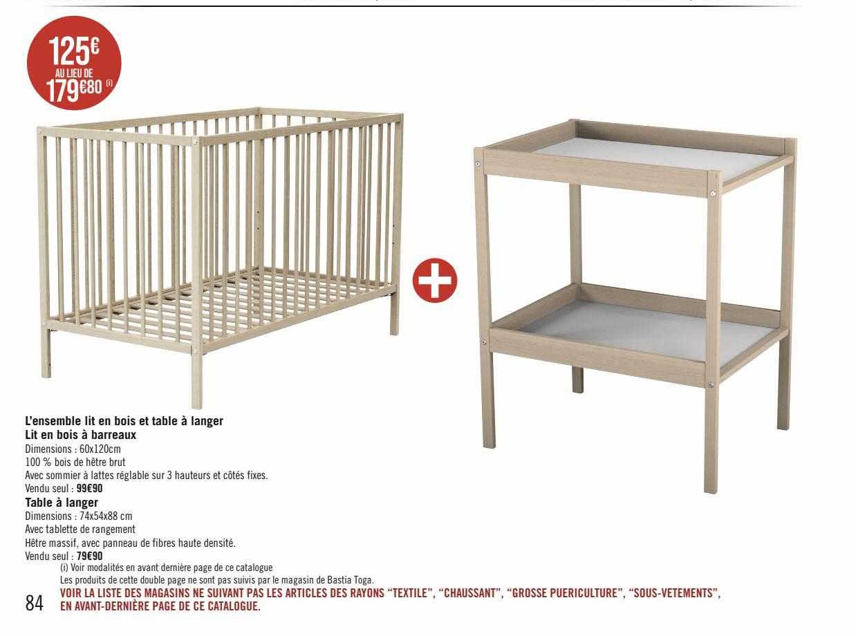 l'ensemble lit en bois et table à langer