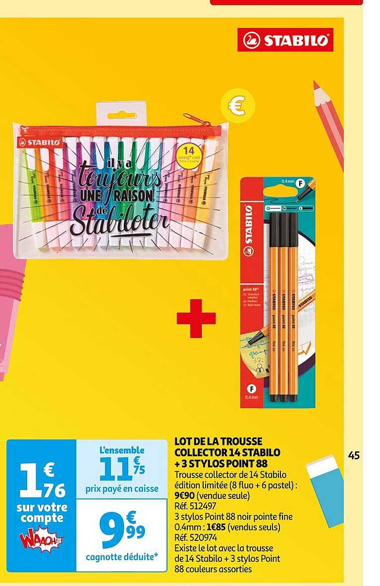 lot de la trousse collector 14 stabilo + 3 stylos point 88