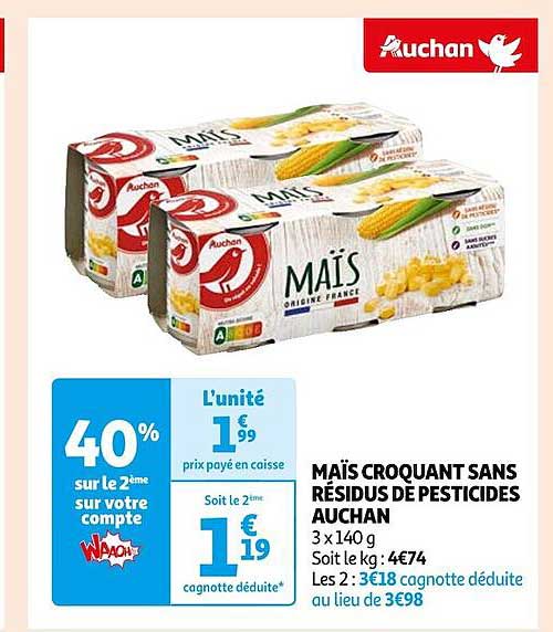 maïs croquant sans résidus de pesticides auchan