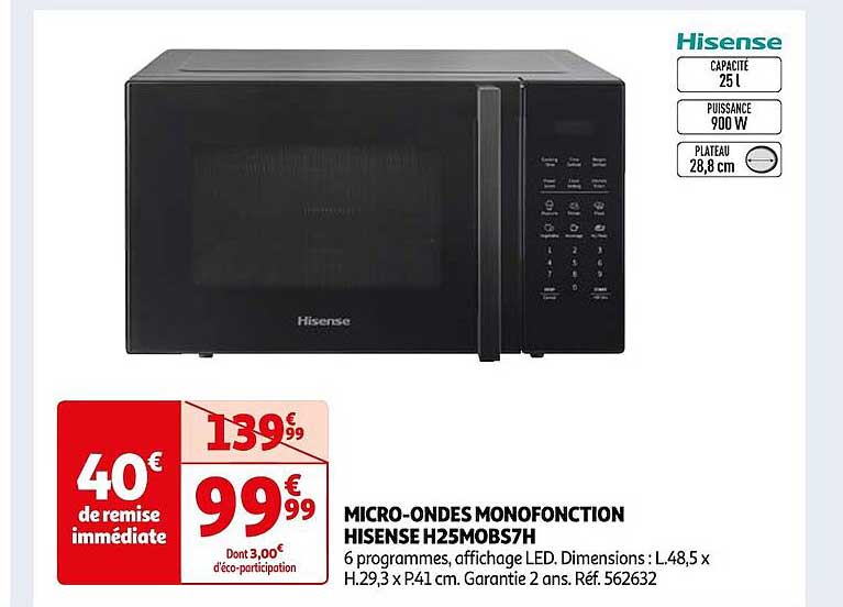 micro-ondes monofonction hisense h25mobs7h
