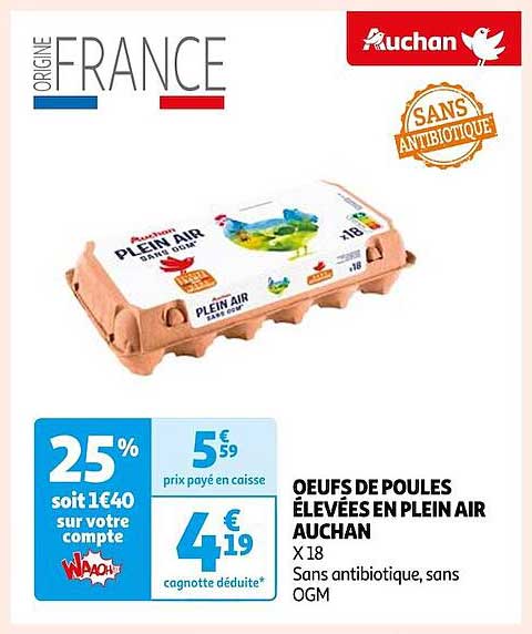 œufs de poules élevées en plein air auchan