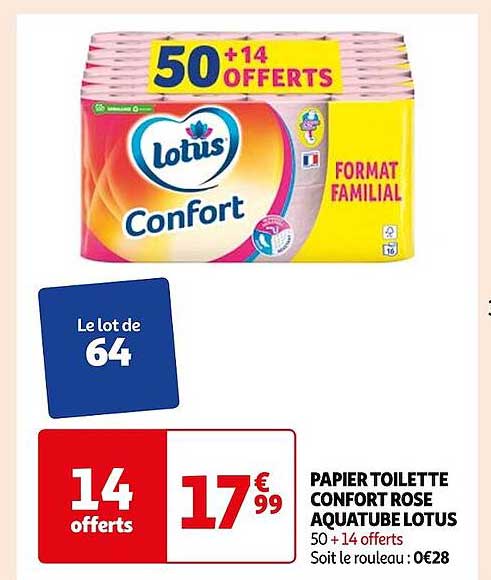 Papier Toilette Confort Rose Aquatube Lotus