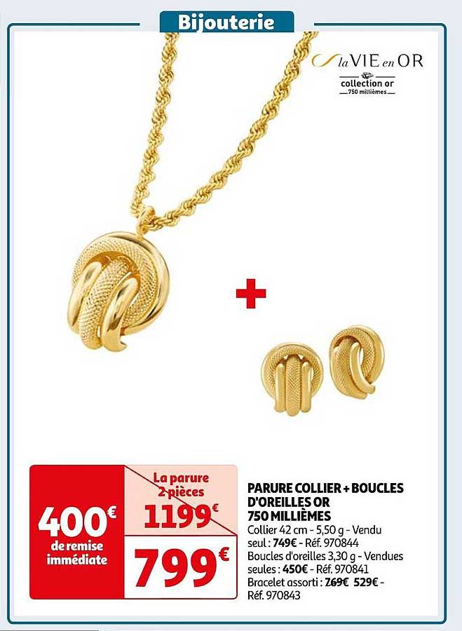 parure collier + boucles d'oreilles or 750 millièmes