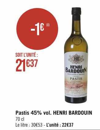 pastis 45% vol. henri bardouin