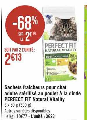 Sachets Fraîcheurs Pour Chat Adulte Stérilisé Au Poulet à La Dinde Perfect Fit Natural Vitality