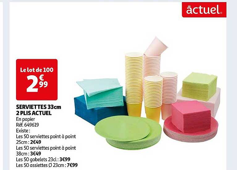 serviettes 33 cm 2 plis actuel