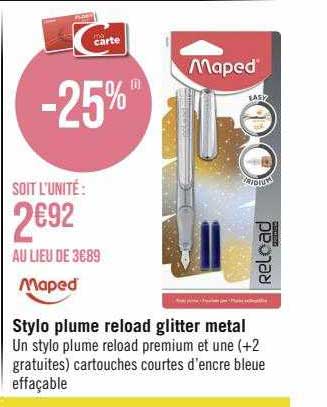 stylo plume reload glitter metal maped