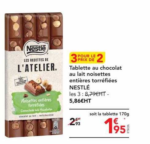 tablette au chocolat au lait noisettes entières torréfiées nestlé