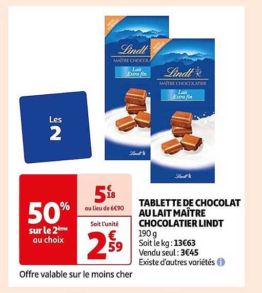 tablette de chocolat au lait maître chocolatier lindt