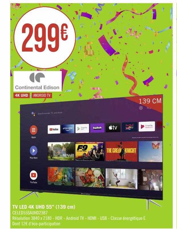 Tv Led 4k Uhd 55" (139 Cm) Continental Edison