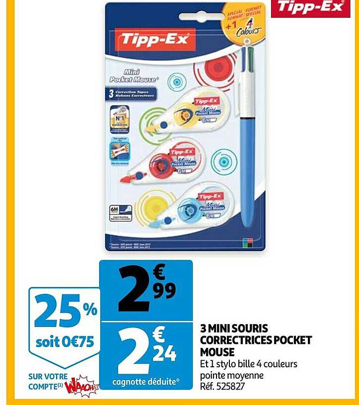 3 mini souris correctrices pocket mouse tipp-ex