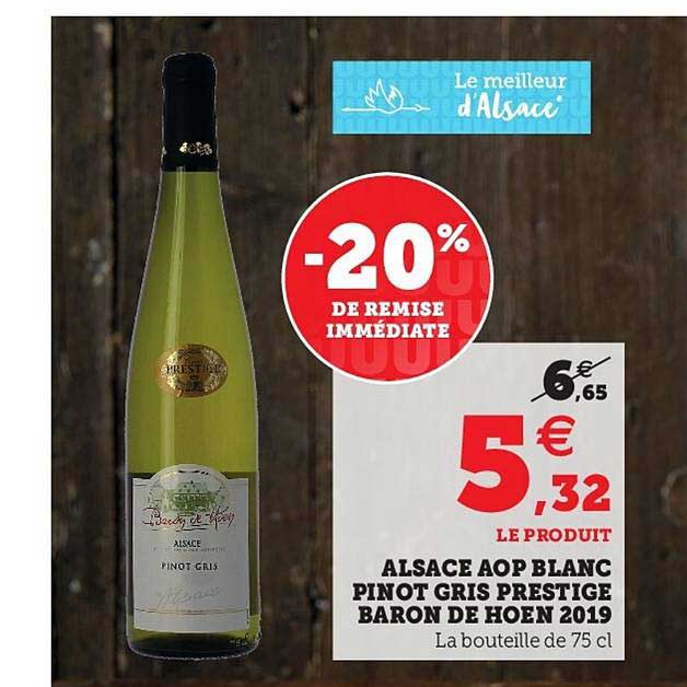alsace aop blanc pinot gris prestige baron de hoen 2019 -20% de remise immédiate