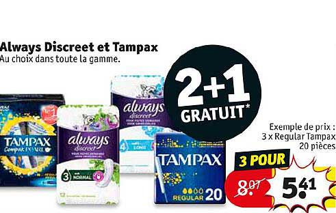 always discreet et tampax 2+1 gratuit
