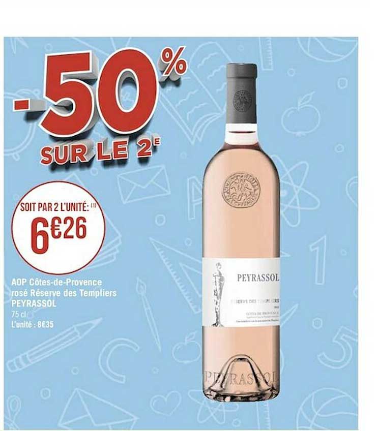 aop côtes-de-provence rosé réserve des templiers peyrassol -50% sur le 2e
