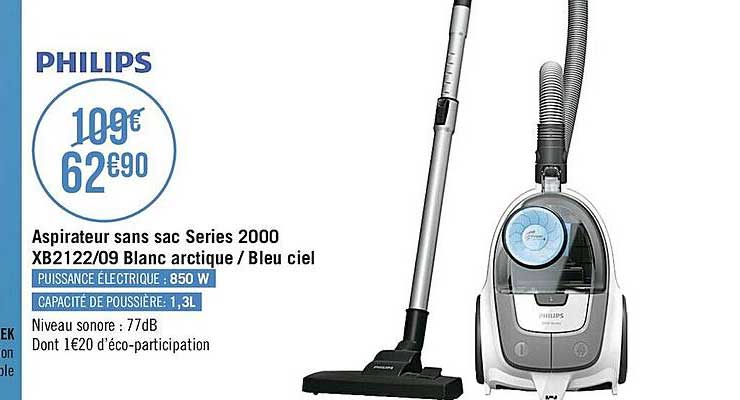 aspirateur sans sac séries 2000 xb2122-09 blanc arctique - bleu ciel philips