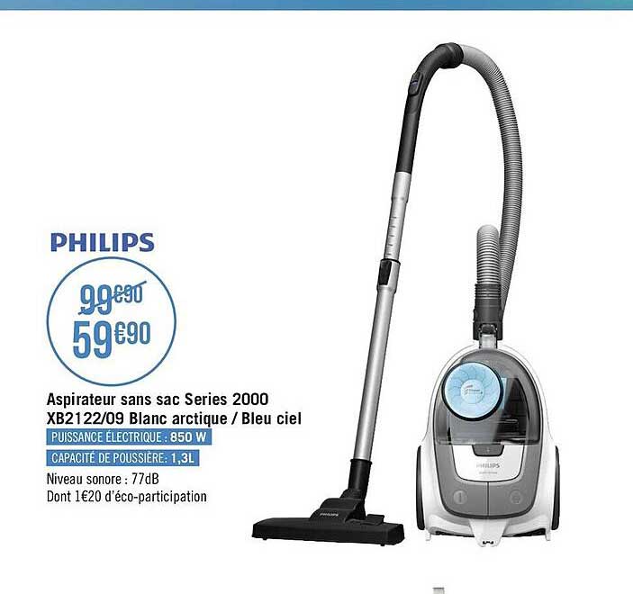 aspirateur sans sac series 2000 xb2122 09 blanc arctique bleu ciel philips