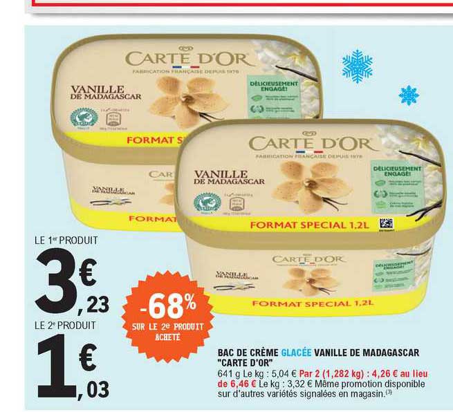 Bac De Crème Glacée Vanille De Madagascar Carte D'or -68% Sur Le 2e Produit Acheté