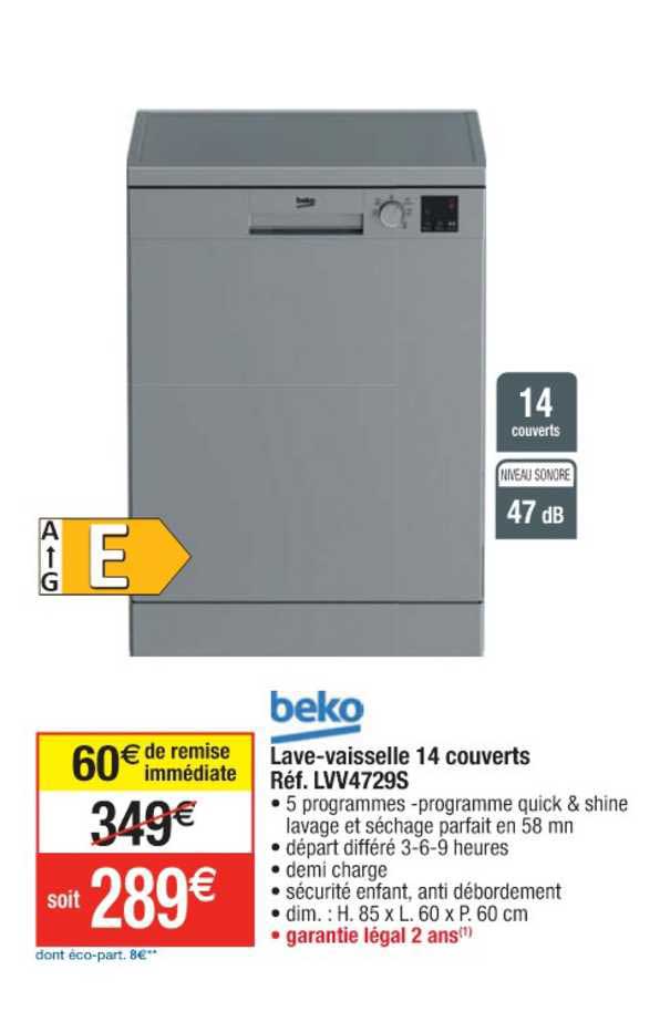 beko lave-vaisselle 14 couverts réf. lvv4729s