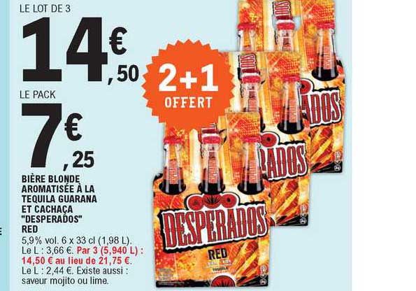 bière blonde aromatisée à la tequila guarana et cachaça desperados red 2+1 offert