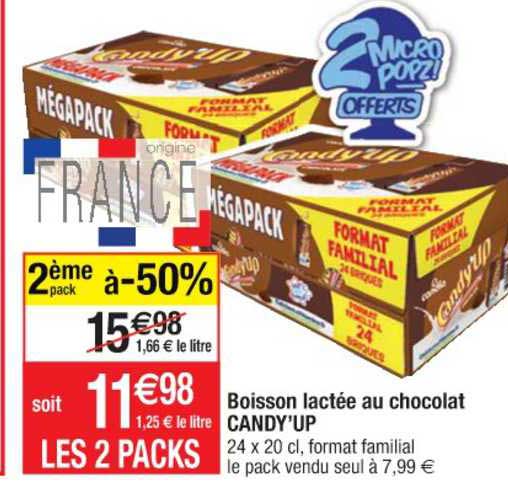 boisson lactée au chocolat candy'up 2ème pack à -50%
