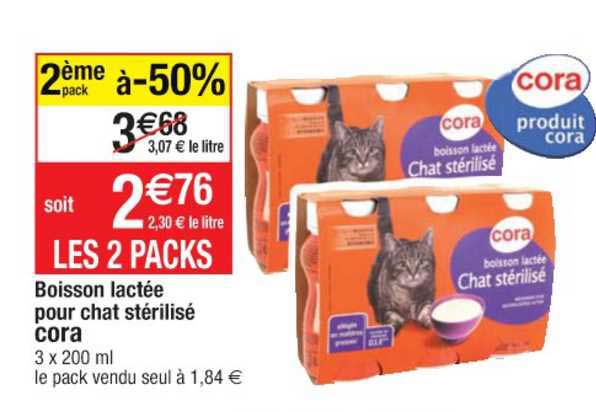 boisson lactée pour chat stérilisé cora 2ème pack à -50%