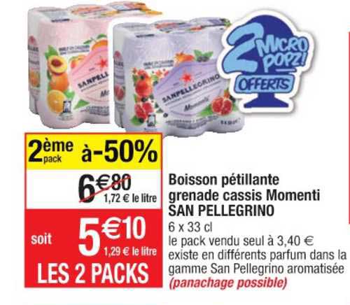 boisson pétillante grenade cassis momenti san pellegrino 2ème pack à -50%