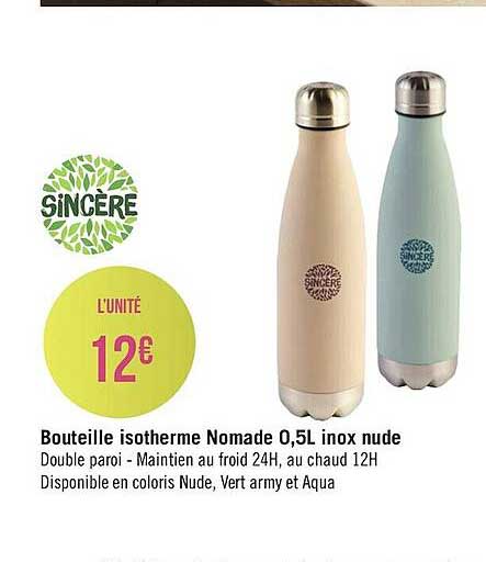 bouteille isotherme nomade 0.5l inox nude