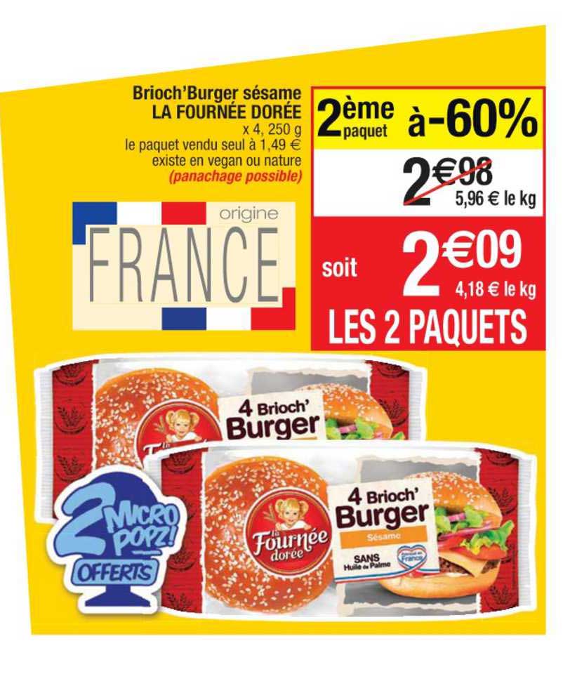 brioch'burger sésame la fournée dorée 2ème paquet à -60%