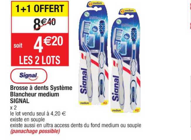 Brosse à Dents Système Blancheur Medium Signal 1+1 Offert