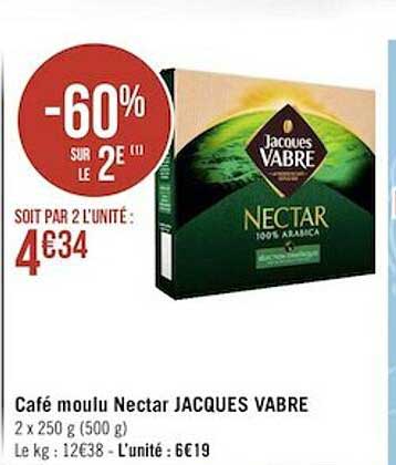 café moulu nectar jacques vabre -60% sur le 2e