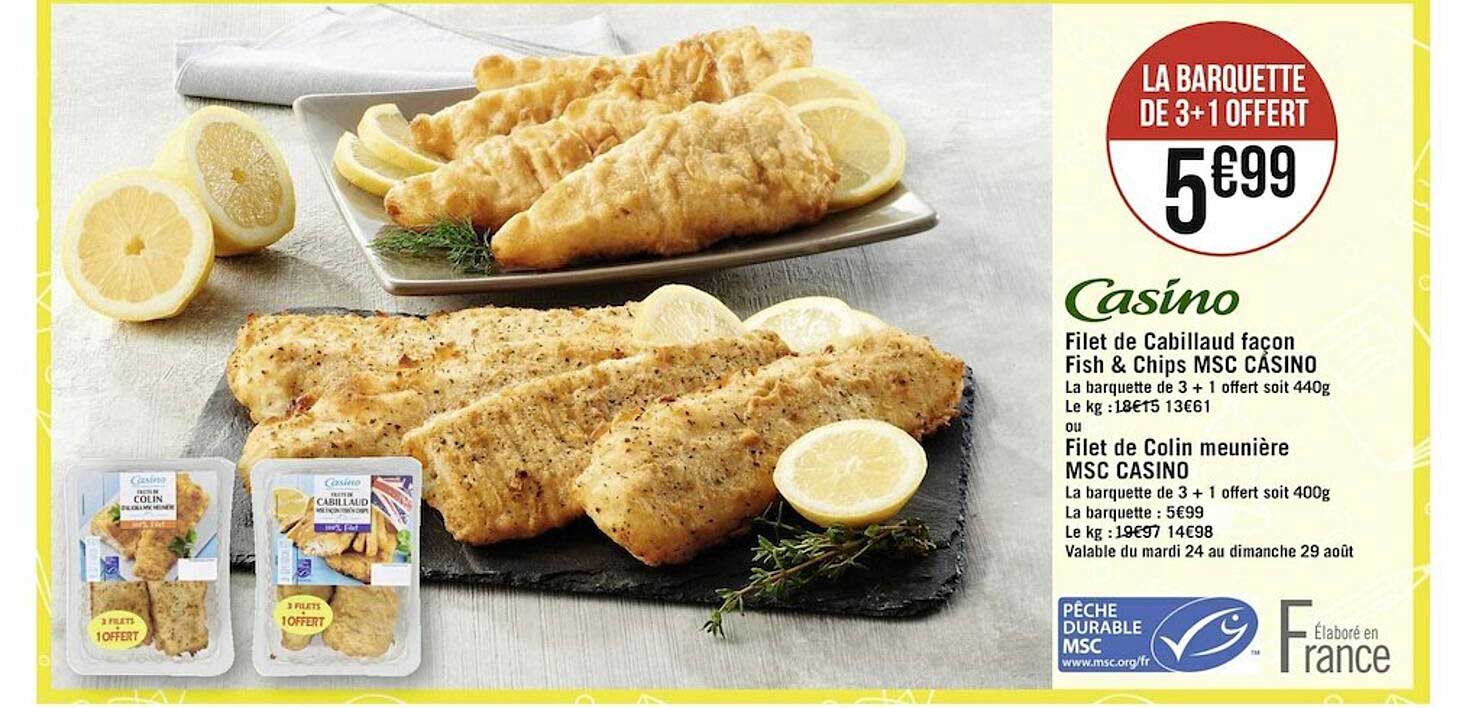 casino filet de cabillaud façon fish & chips msc casino