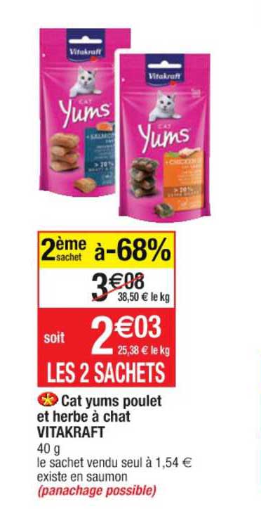 cat yums poulet et herbe à chat vitakraft 2ème sachet à -68%