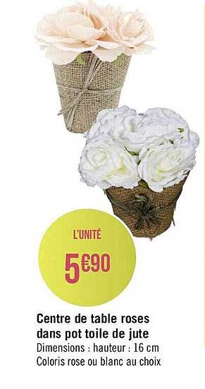centre de table roses dans pot toile de jute