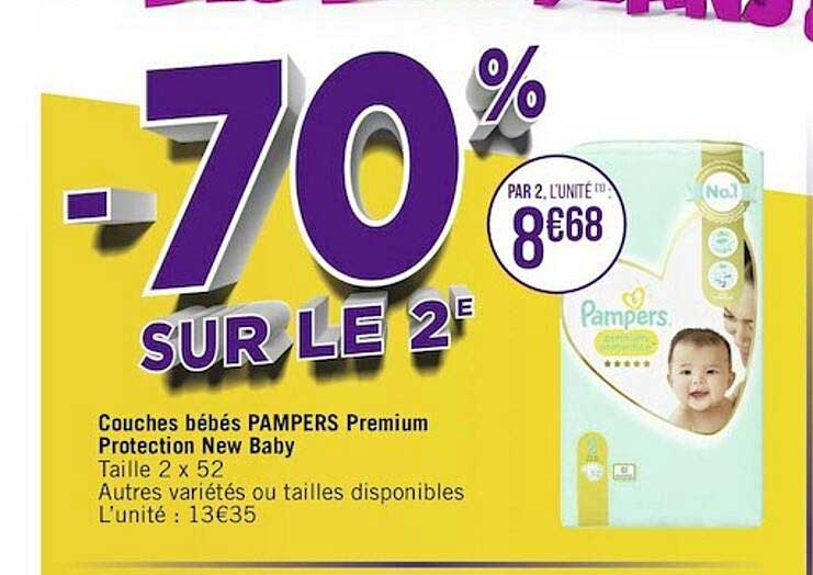 Couches Bébés Pampers Premium Protection New Baby -70% Sur Le 2e
