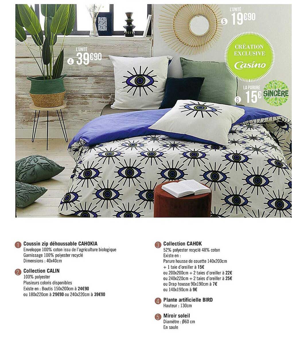 coussin zip déhoussable, collection câlin, collection cahok, plante artificielle bird, miroir soleil