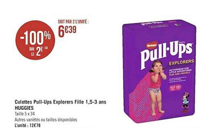 culottes pull-ups explorers fille 1.5-3 ans huggies -100% sur le 2e