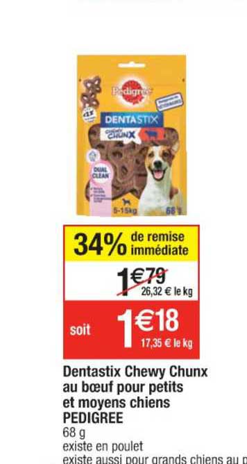 dentastix chewy chunx au bœuf pour petits et moyens chiens pedigree 34% de remise immédiate