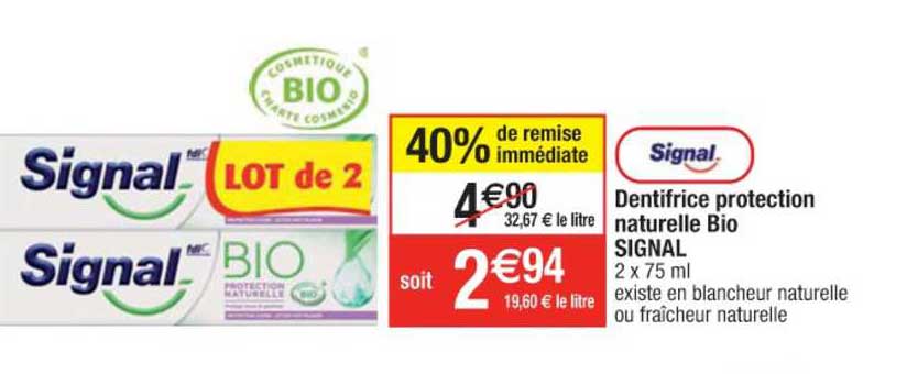 Dentifrice Protection Naturelle Bio Signal 40% De Remise Immédiate