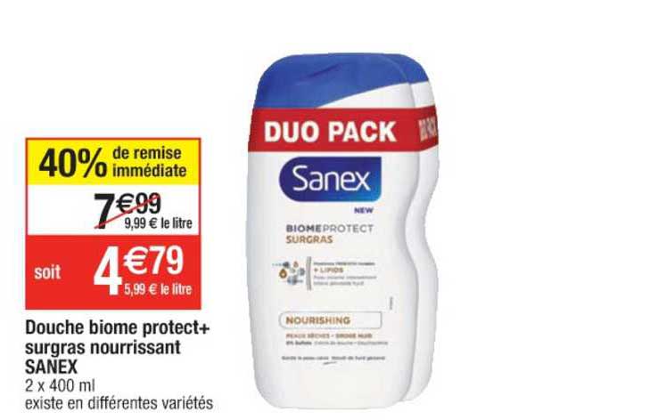 douche biome protect+ surgras nourrissant sanex 40% de remise immédiate