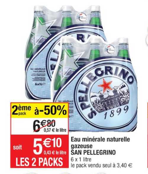 eau minérale naturelle gazeuse san pellegrino 2ème pack à -50%