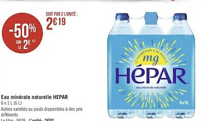 Eau Minérale Naturelle Hepar -50% Sur Le 2e