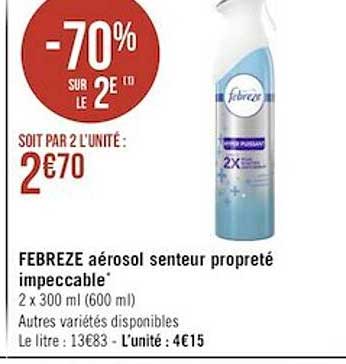 febreze aérosol senteur propreté impeccable -70% sur le 2e